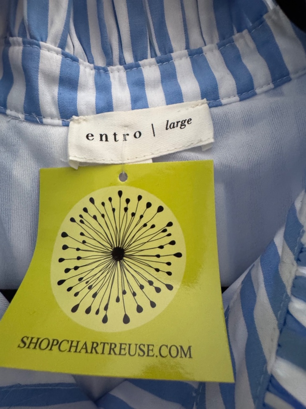 entro Blue and White Vertical Stripe Midi Shirt Dress - Picture 3 of 6
